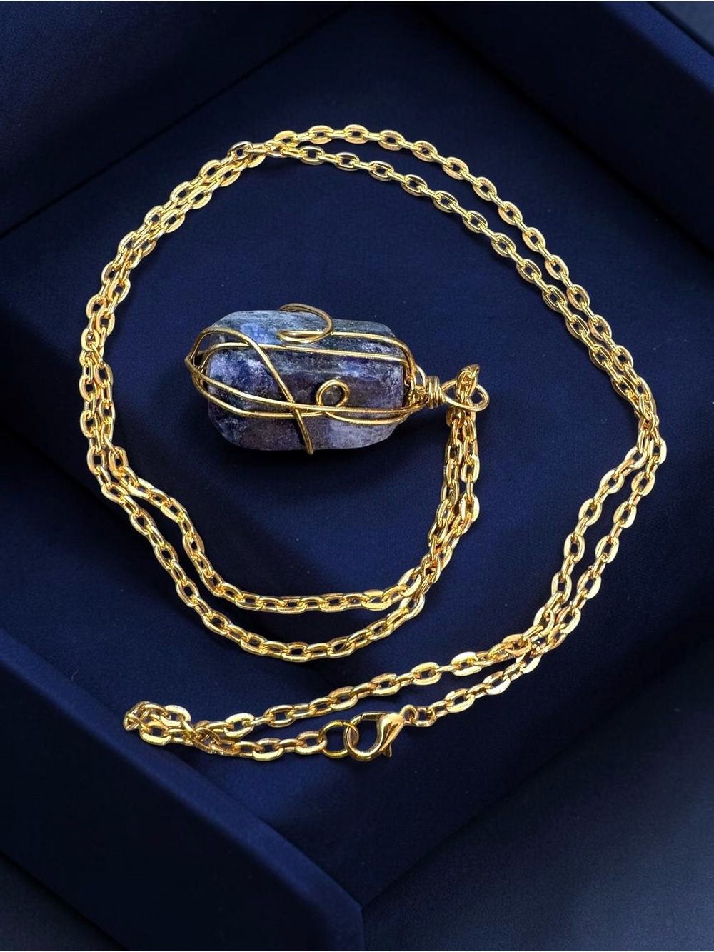 Sodalite Wire-Wrapped Blue Pendant Necklace